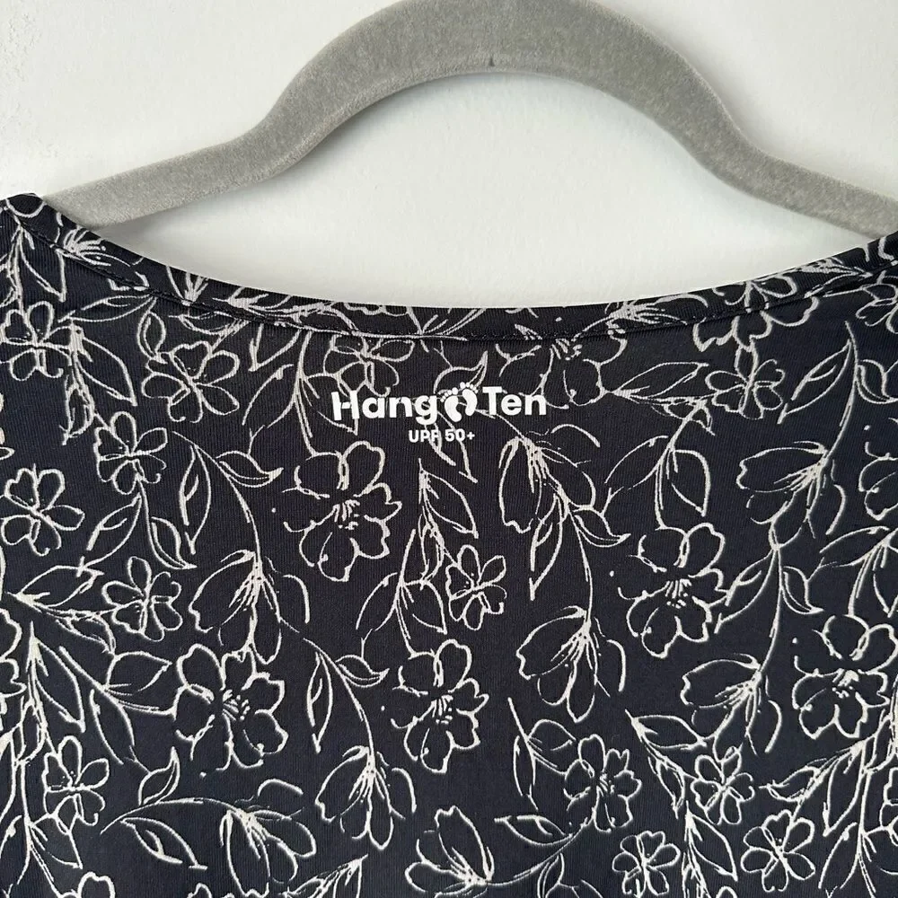 hang ten UPF 50+ long sleeve swim outdoors shirt black floral print size large